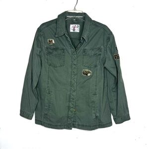 Justice Military Style Jacket Sequin Accents Green Size 18 Plus